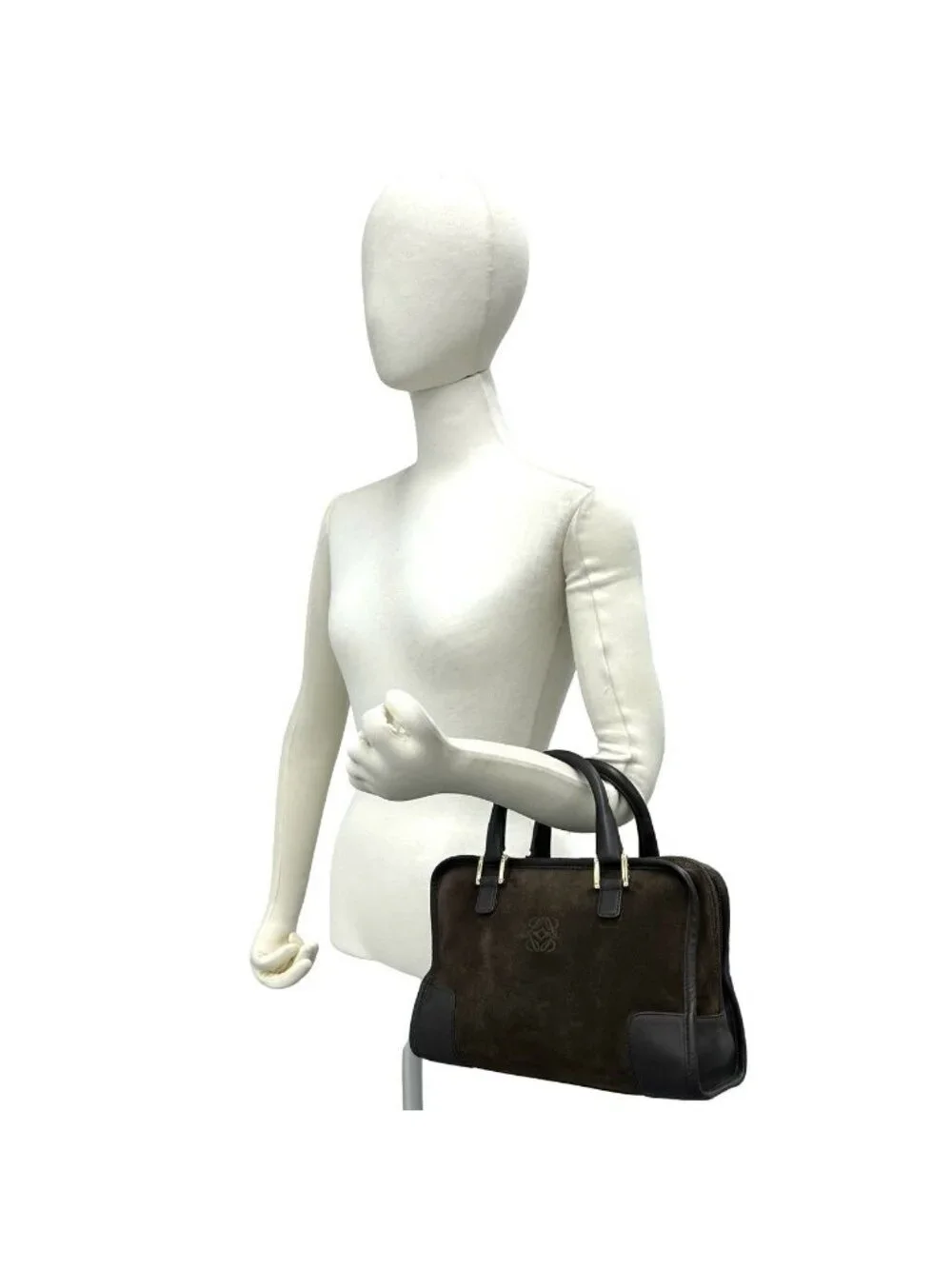 Loewe Vintage Amazona 28 Anagram Suede Leather Mini Boston Bag Brown